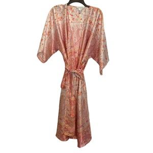 Oscar de la Renta Neiman Marcus Robe Silky Size Large Flowers Paisley Colorful